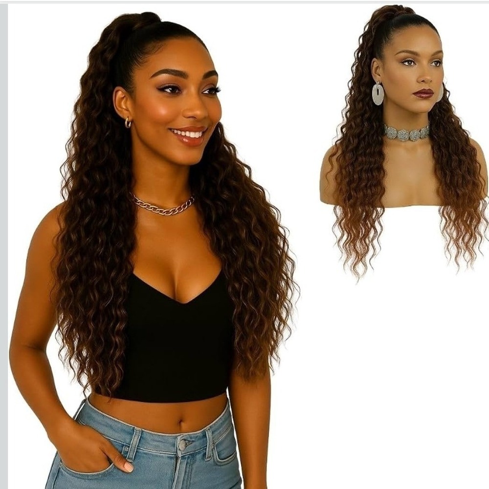 Ser Mulher Carol 28 Inch Wavy Drawstring Ponytail Extension Dark Brown Color 2